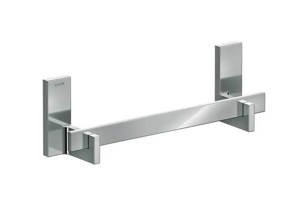 Wandmontierte Haltestange aus verchromtem Material von AXOR mit einem rechteckigen, minimalistischen Design, geeignet für Badezimmer oder Duschräume.